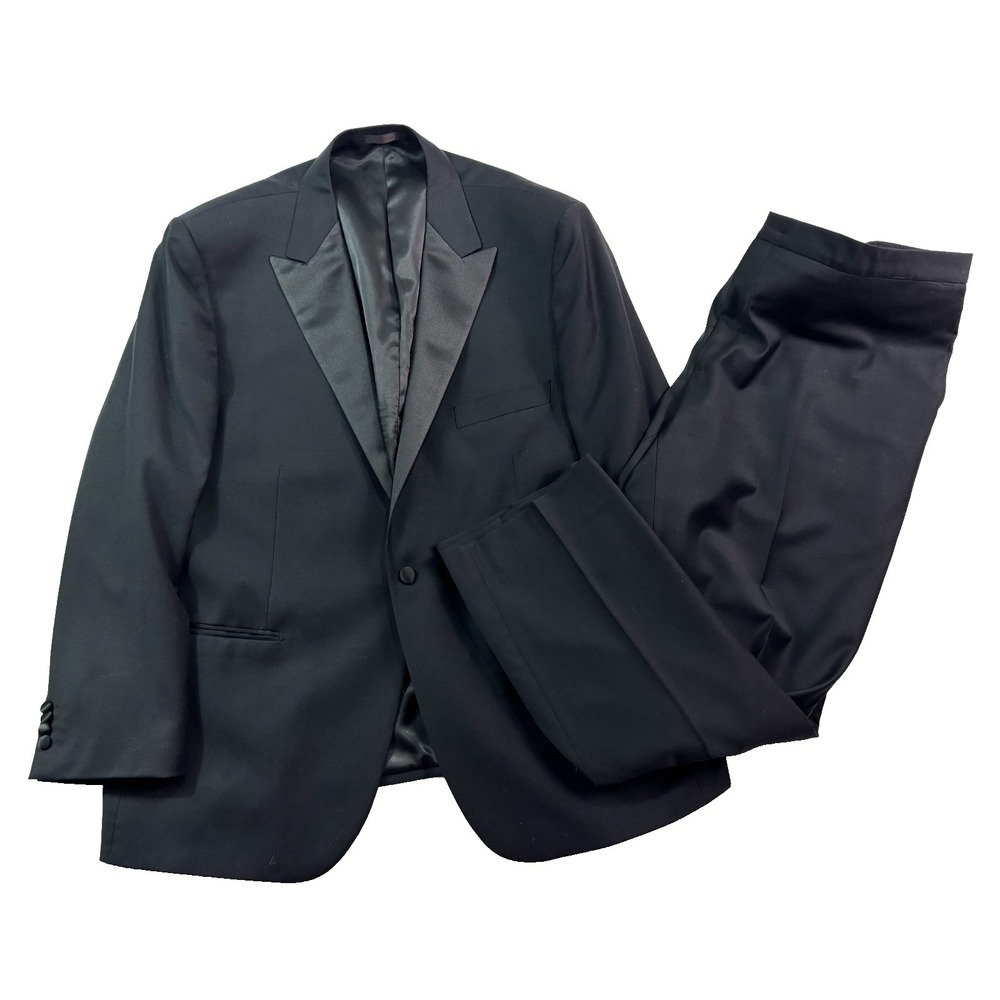 Byron British Style 62R 52R 46x32 Black 2pc Tuxedo Pant Suit Formal Evening Wool
